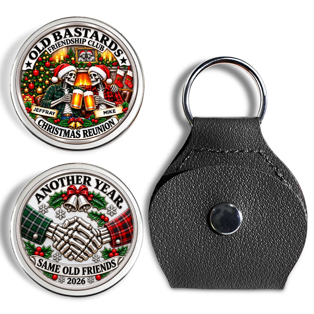 Custom Besties Coin Keychain, Friendship Birthday Gifts • Same Crew Same Christmas Chaos - Personalized 3D Printing Pocket Hug