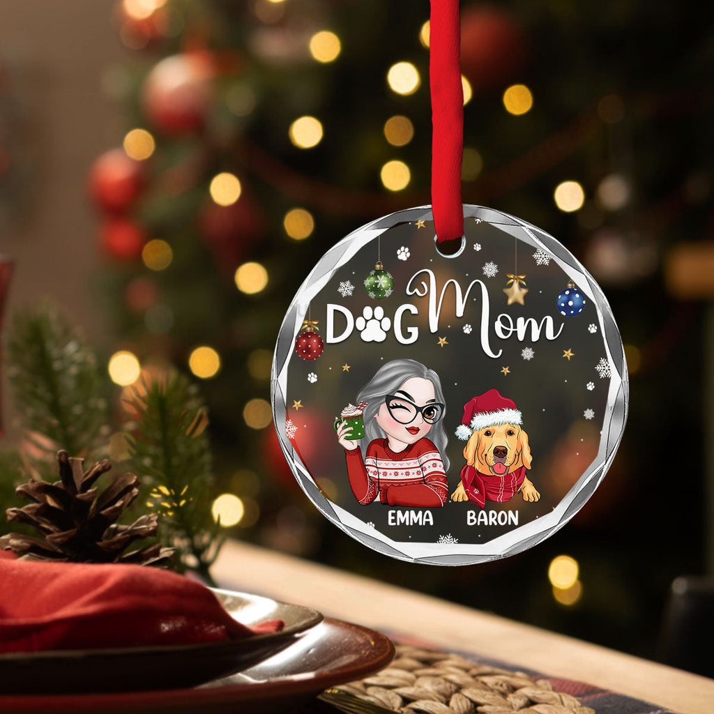 Custom Keepsake Christmas Ornament •  Dog Mom - Personalized Glass Ornament