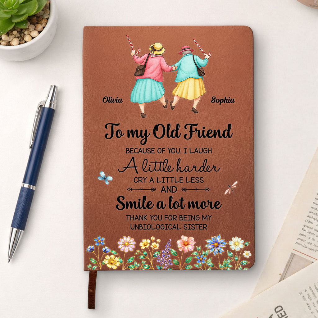 Positive Affirmations Notebook, Self-Love Journal For Bestie • Cry A Little Less And Smile More - Personalized Leather Journal