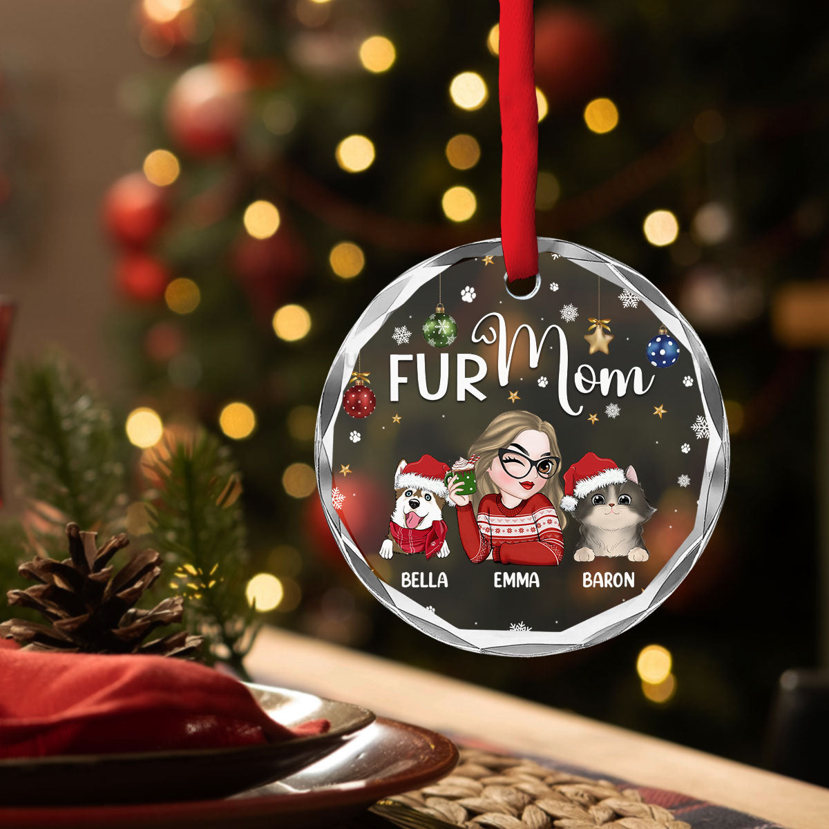 Custom Keepsake Christmas Ornament •  Fur Mom - Personalized Glass Ornament