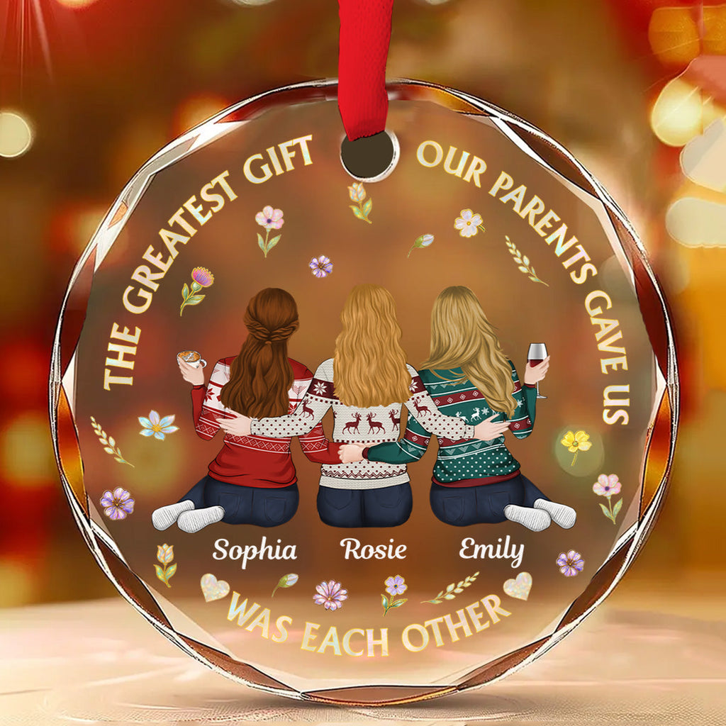 Custom Brothers & Sisters Christmas Ornament •  Our Parents Gave Us - Personalized Glass Ornament