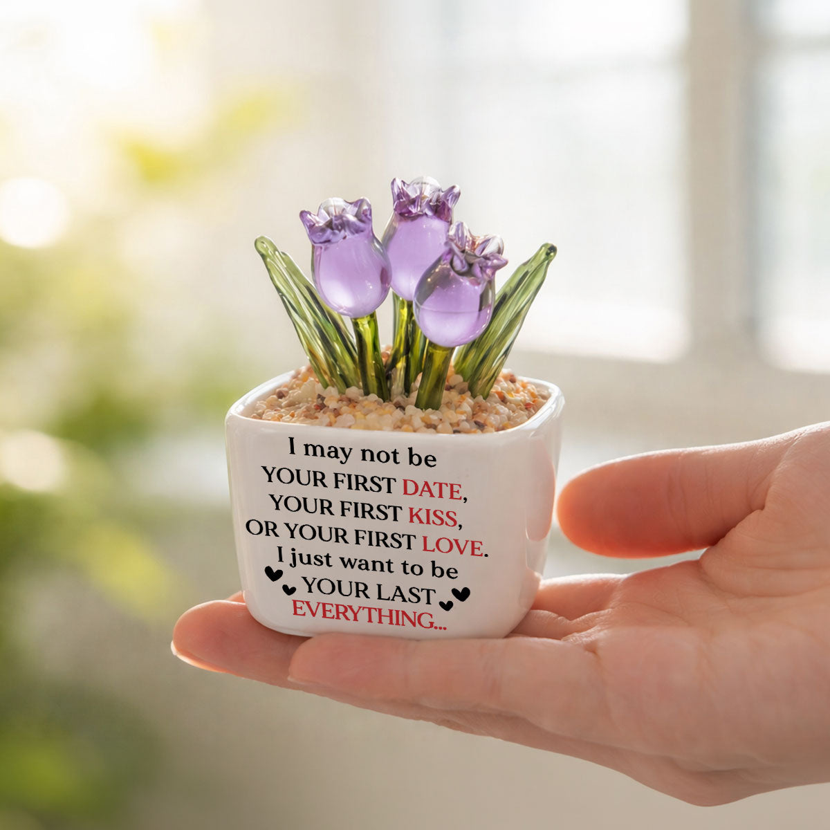 Custom Glass Flower Keepsake, Romantic Anniversary Gift for Wife • Your Last Everything - Personalized Glass Everlasting Tulips