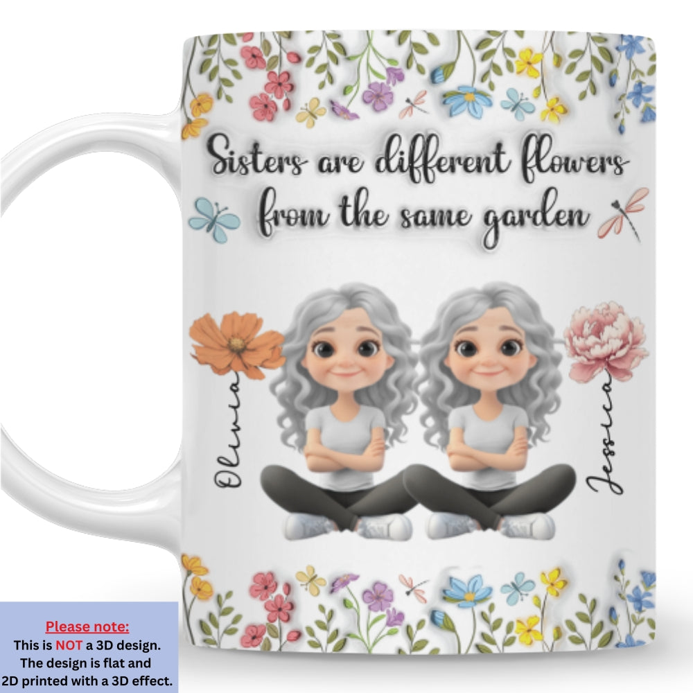 Custom Christmas & Birthday Gift For Sister • Sisters Are Different Flowers Cartoonize - Personalized 3D Inflated Effect Mug