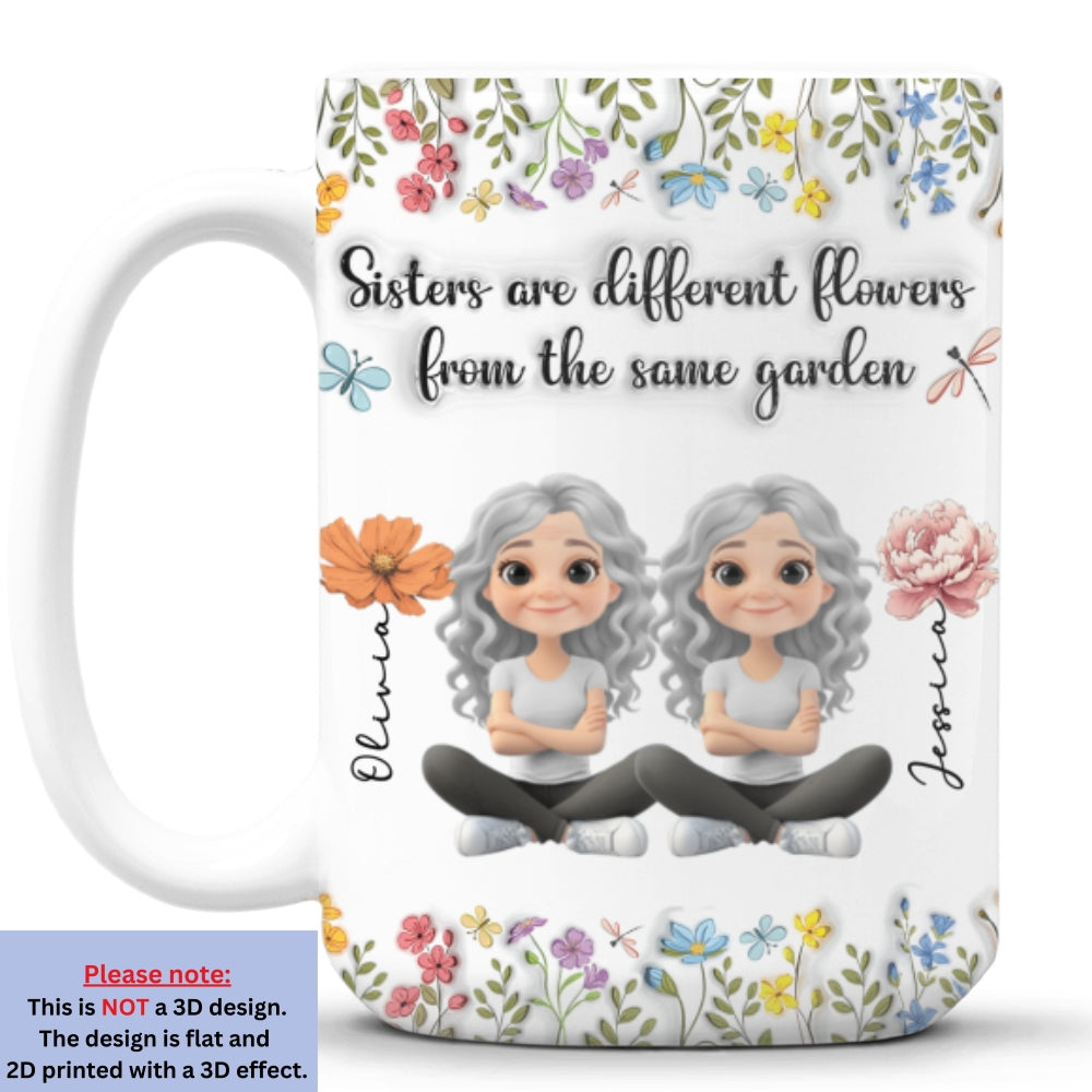 Custom Christmas & Birthday Gift For Sister • Sisters Are Different Flowers Cartoonize - Personalized 3D Inflated Effect Mug