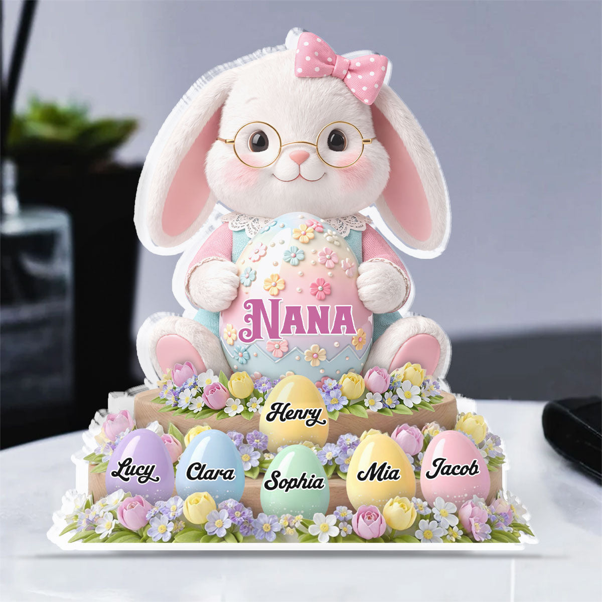Custom Family Decor, Christmas Birthday Family Keepsake • Bunny Grandma Eggs - Personalized Acrylic Plaque