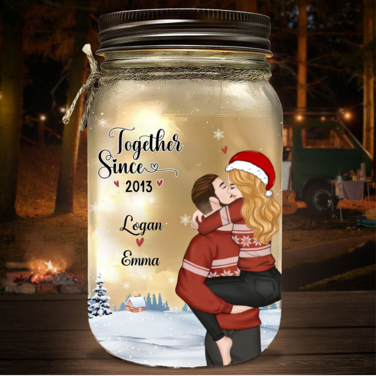 Happy First Christmas - Personalized Mason Jar Light