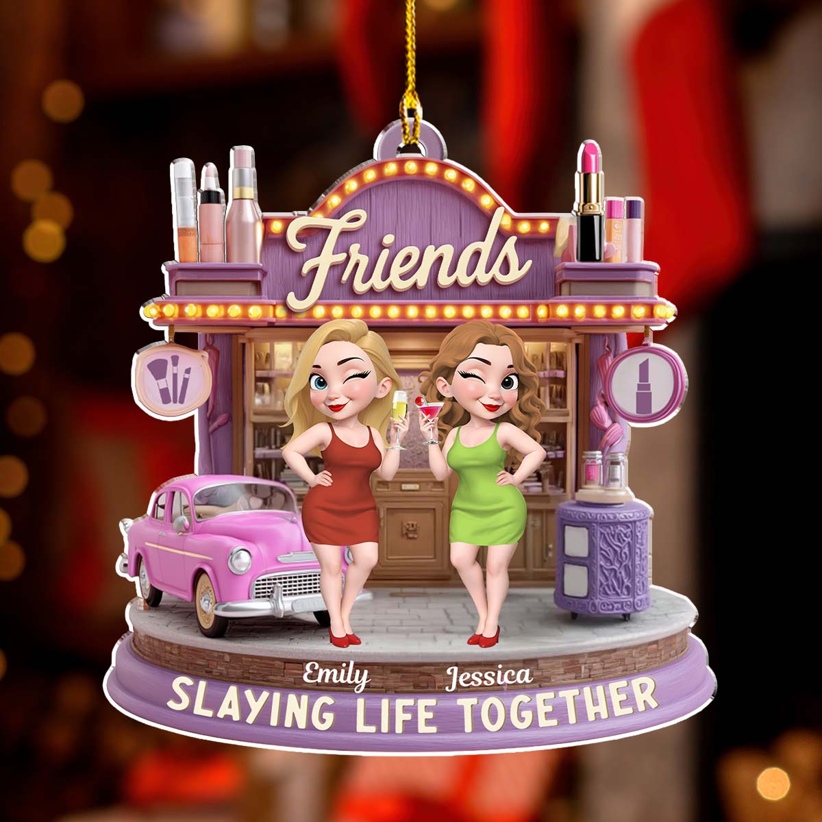 Custom Friendship Christmas Ornament, Best Friend Gift •  Slaying Life Together - Personalized Acrylic Ornament