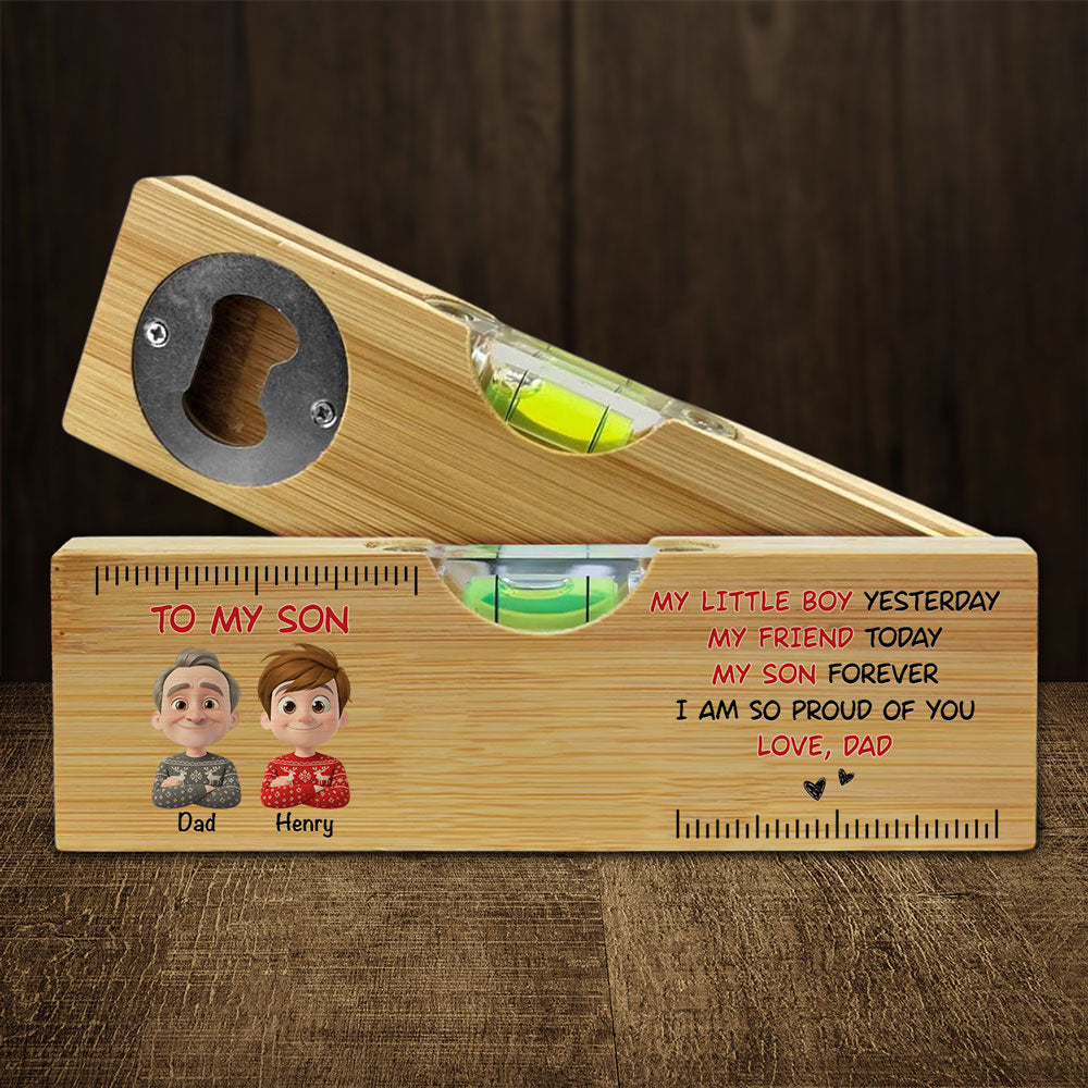 Being My Son Forever - Personalized Wooden Spirit Level Bottle Opener