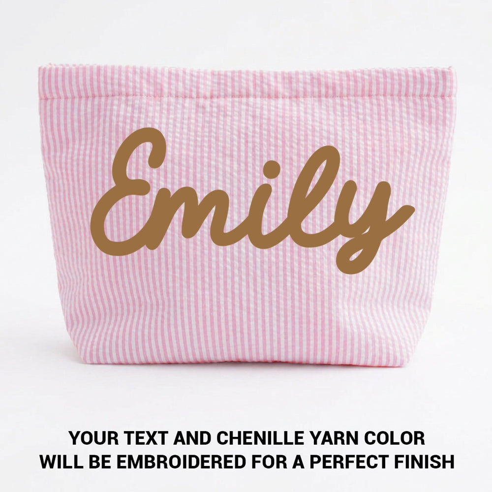 Girls Name - Personalized Seersucker Makeup Bag