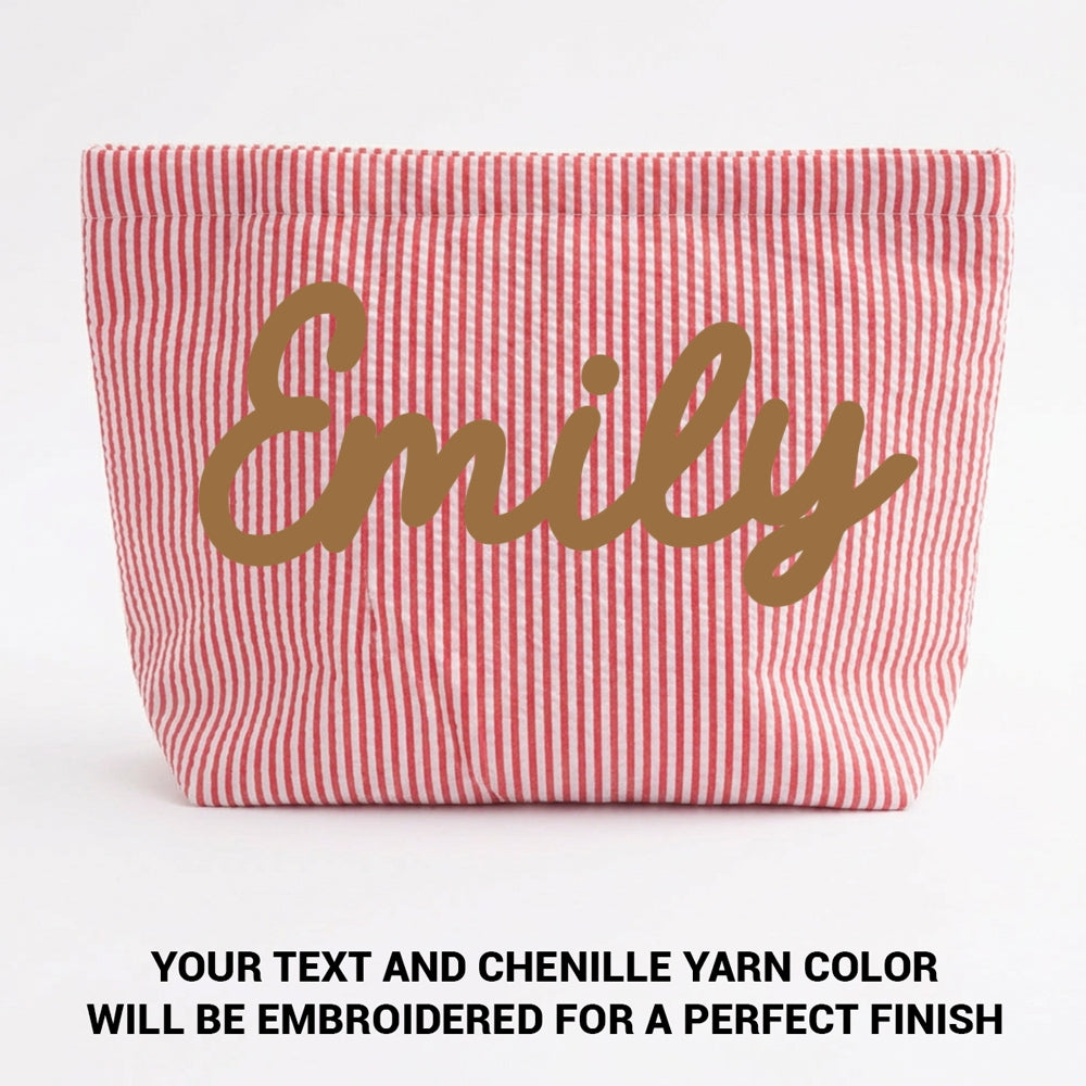 Girls Name - Personalized Seersucker Makeup Bag