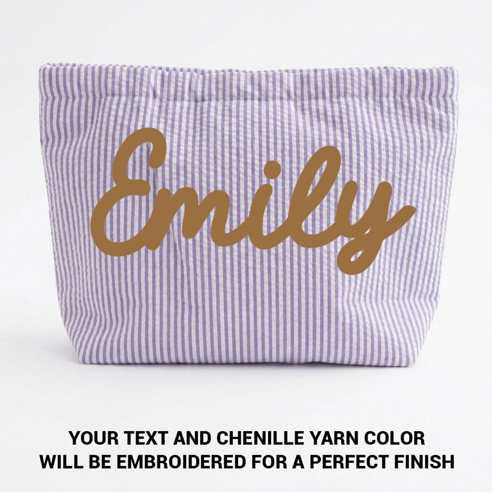 Girls Name - Personalized Seersucker Makeup Bag