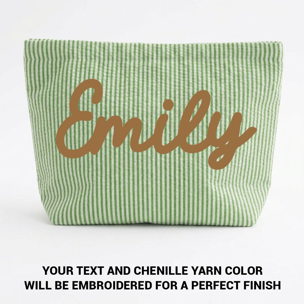Girls Name - Personalized Seersucker Makeup Bag