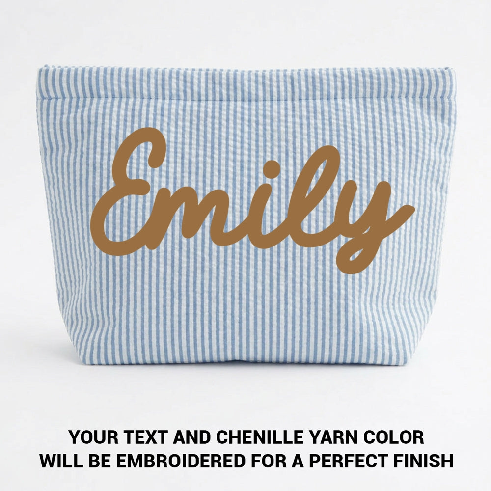 Girls Name - Personalized Seersucker Makeup Bag
