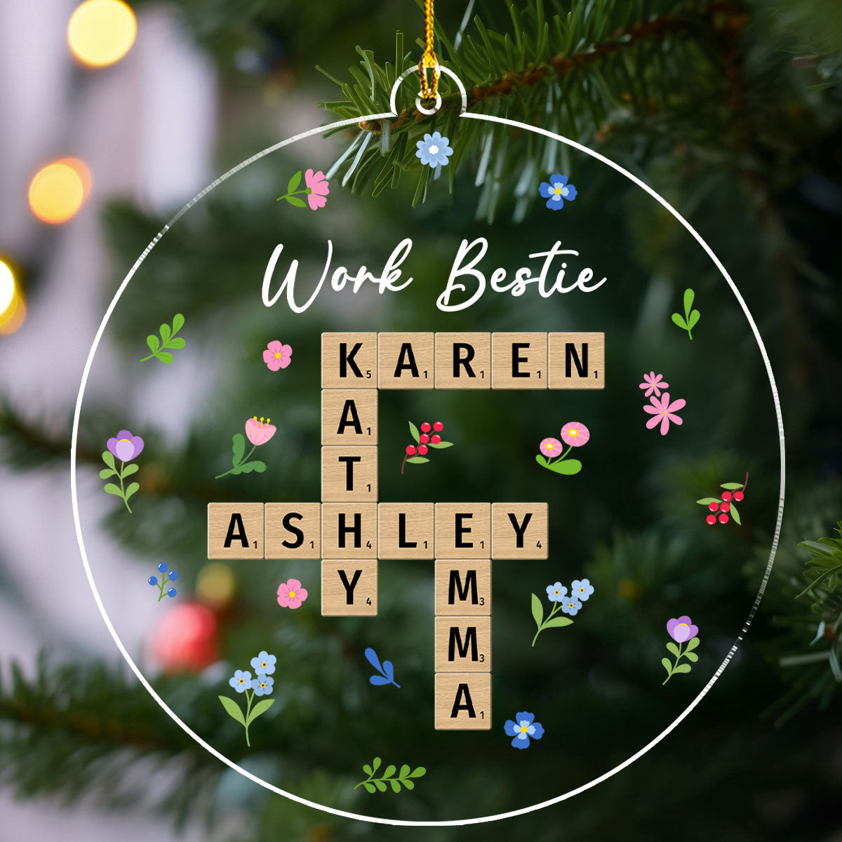 Custom Coworker Christmas Ornament, Team Appreciation Gift •  Besties Coworker Crossword Art - Personalized Acrylic Ornament