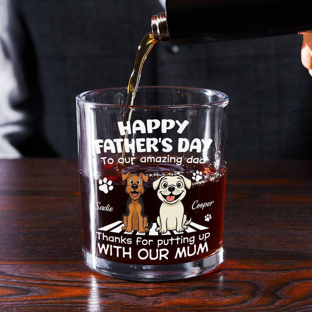 Custom Christmas Birthday Drinkware Gifts for Dog Lovers • Putting Up With Funny Dad - Personalized Whiskey Glass