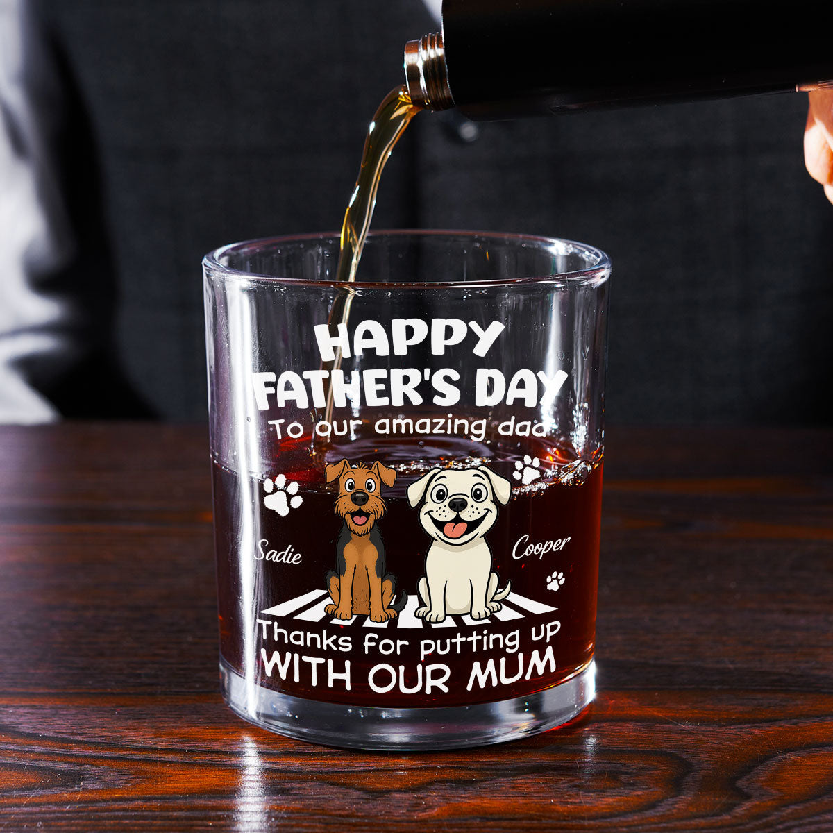 Custom Christmas Birthday Drinkware Gifts for Dog Lovers • Putting Up With Funny Dad - Personalized Whiskey Glass