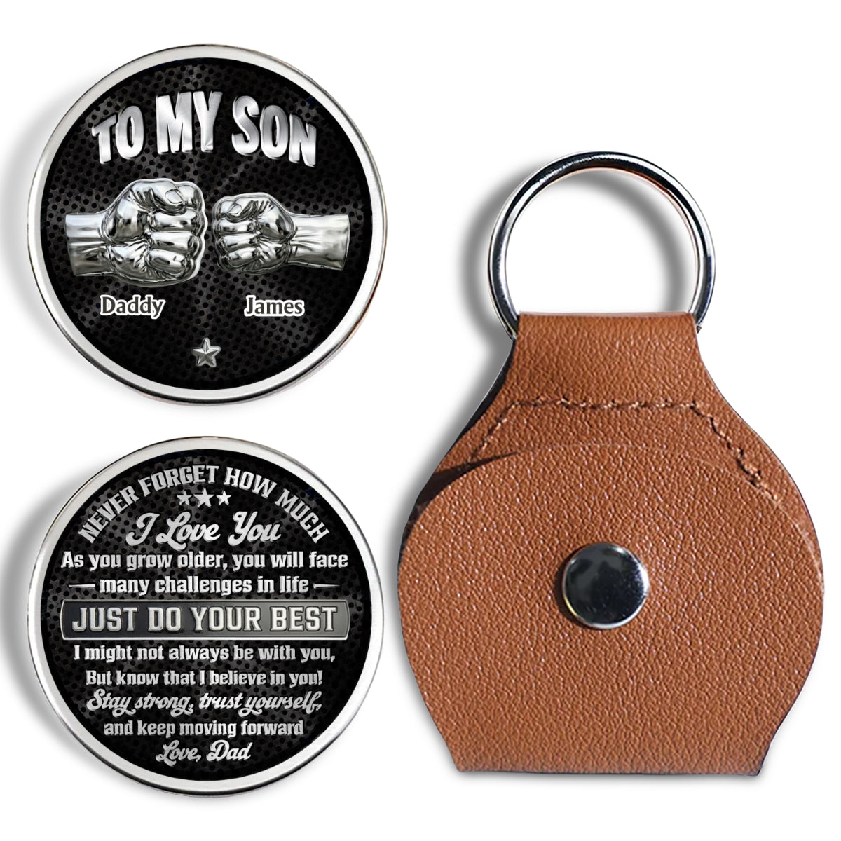 Custom Son Coin Keychain, Father's Day Birthday Gifts • Son I Believe In You - Personalized 3D Printing Pocket Hug