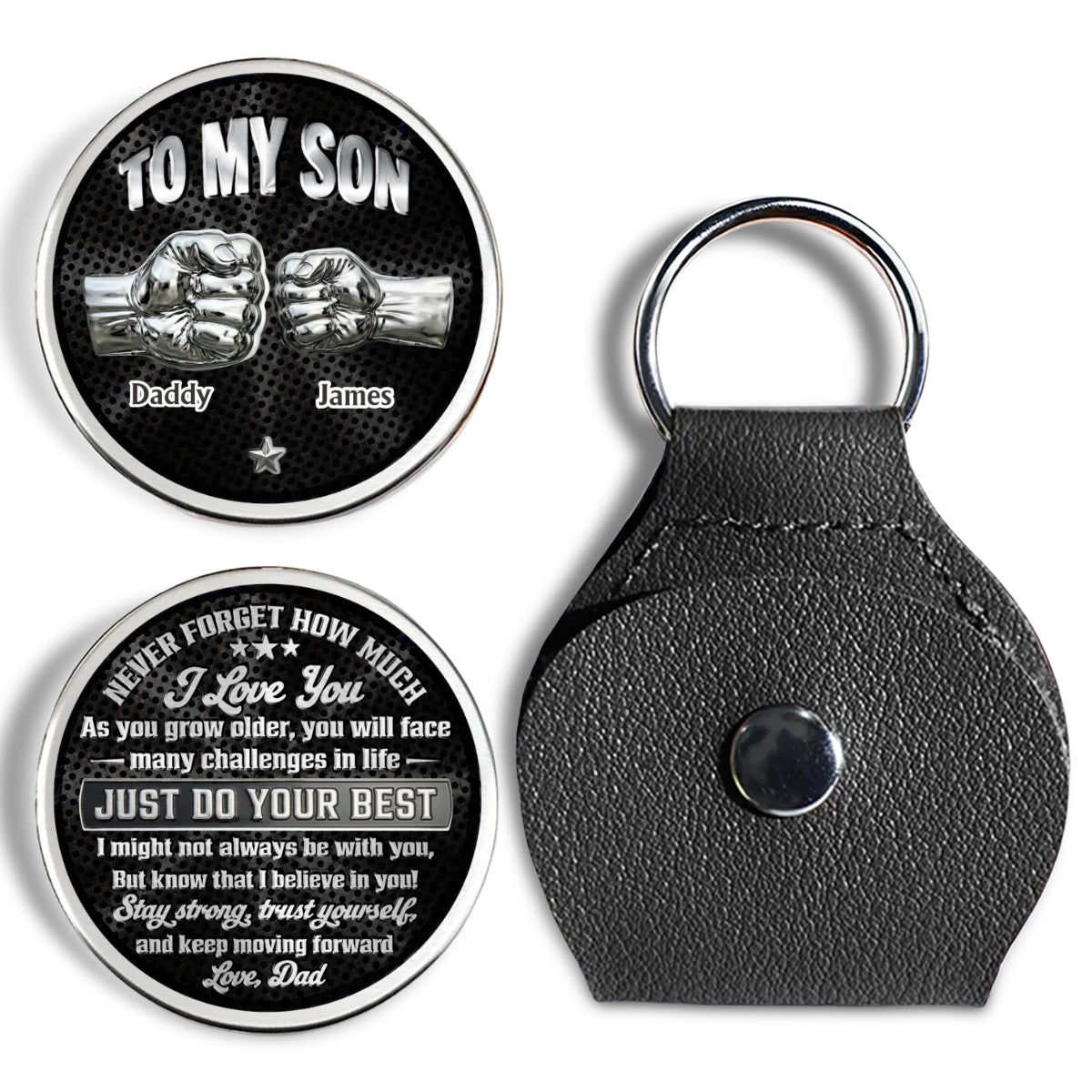 Custom Son Coin Keychain, Father's Day Birthday Gifts • Son I Believe In You - Personalized 3D Printing Pocket Hug