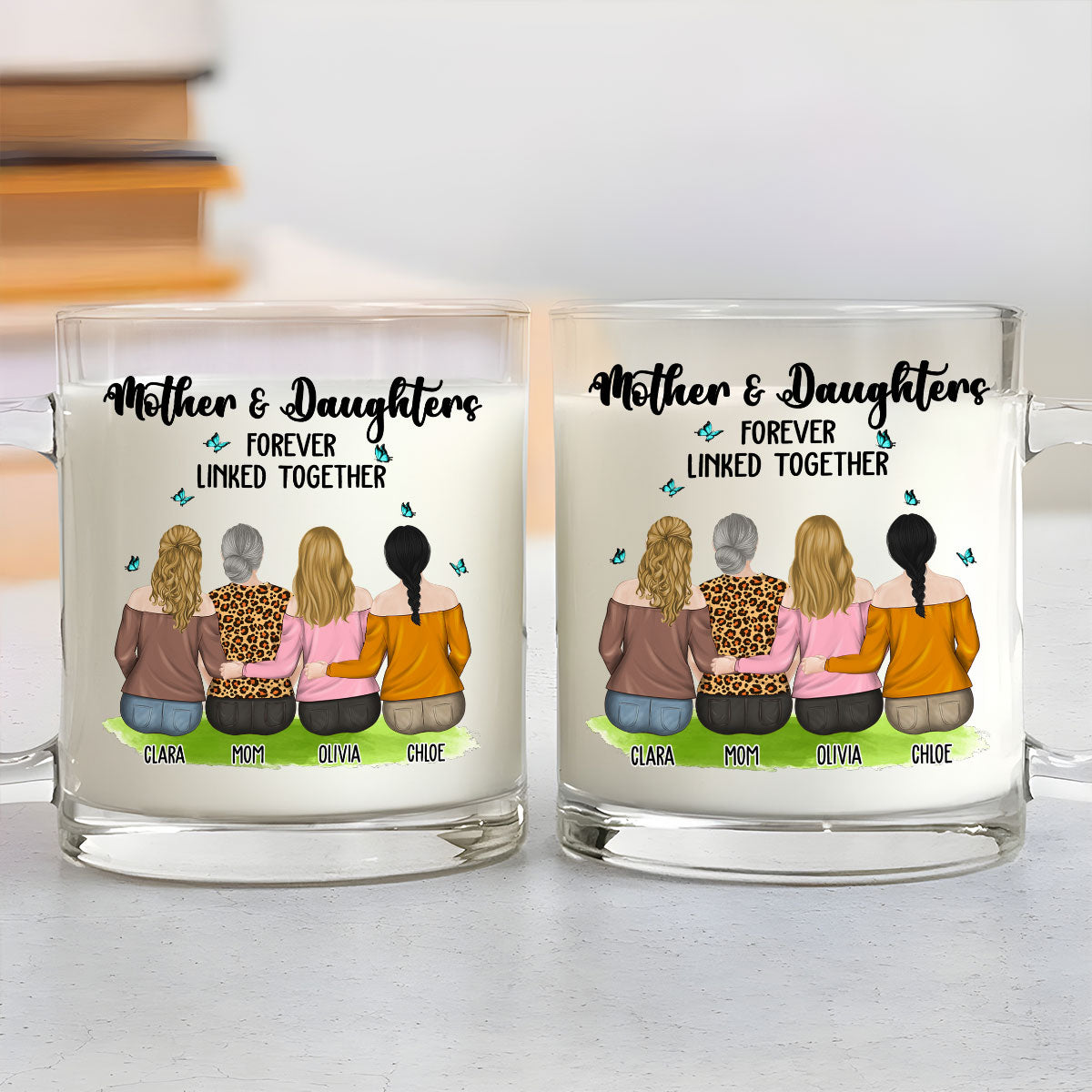 Custom Mother's Day Gift for Mom & Grandma • Mother And Daughter Connected By Love - Personalized Glass Mug