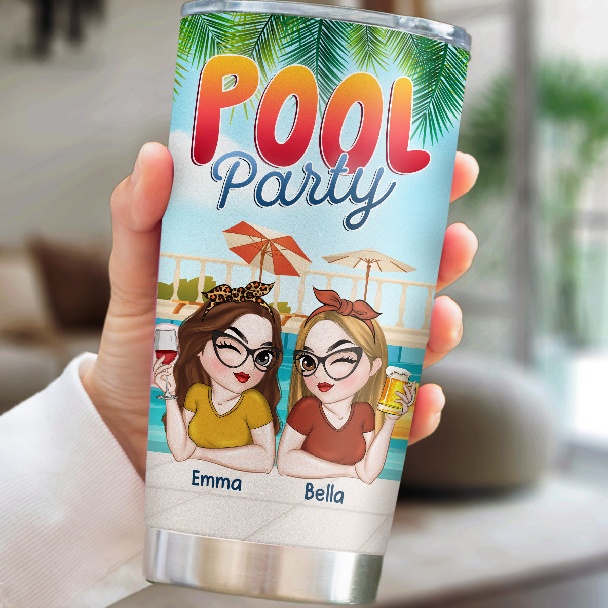 Custom Christmas Birthday Gifts For Best Friend • Pool Party - Personalized Tumbler