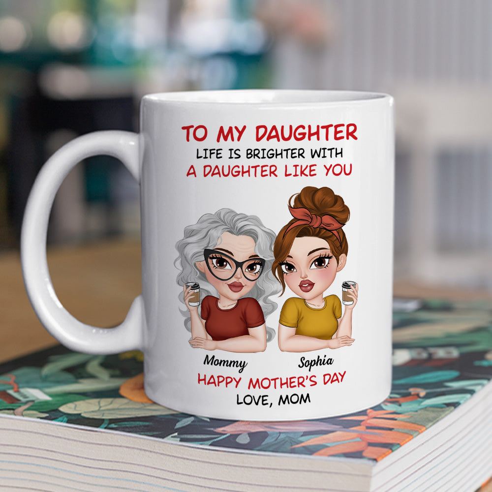 Custom Christmas & Birthday Gift for Mom • Life Shines With Amazing Daughters - Personalized Coffee Mug