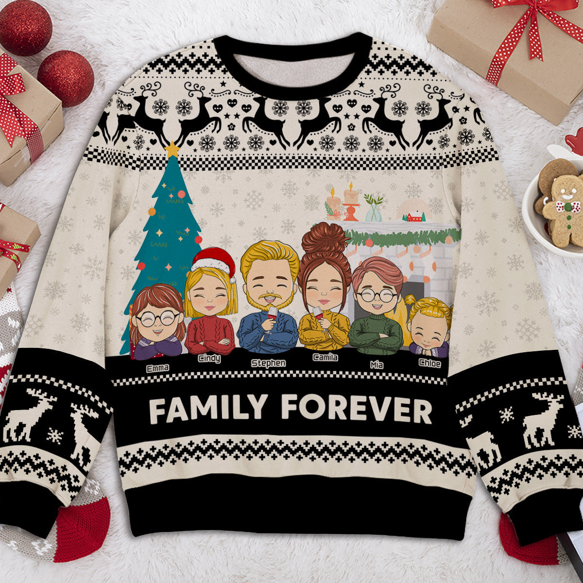 Custom Family Christmas Sweatshirt, Gift for Family Members • Family Forever - Personalized All-Over-Print Sweatshirt