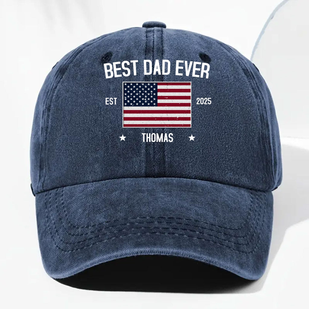 Custom Christmas Headwear Birthday Gifts for Dad • Dad Life Vibes - Personalized Vintage Washed Denim Cap