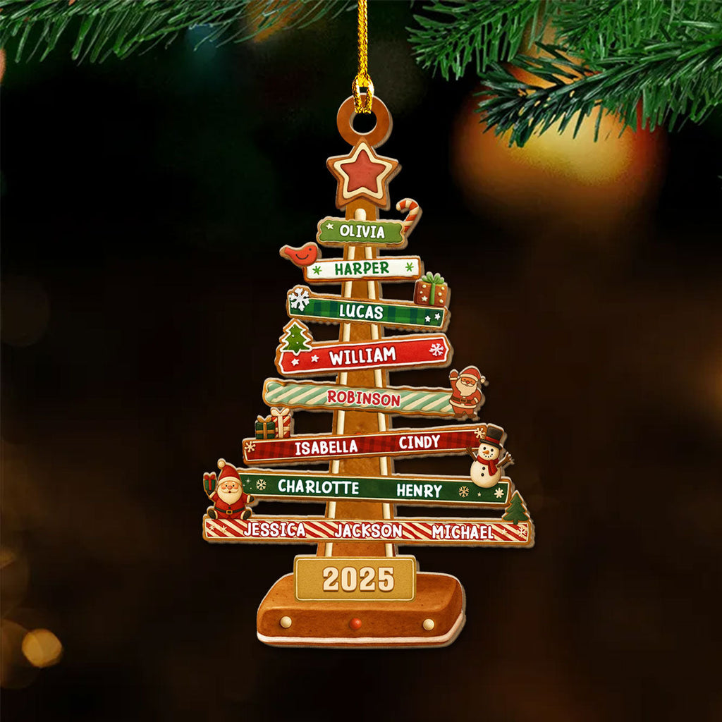 Custom Family Ornament, Christmas Gift for Family Members •  Gingerbread Christmas Tree - Personalized Wood Ornament