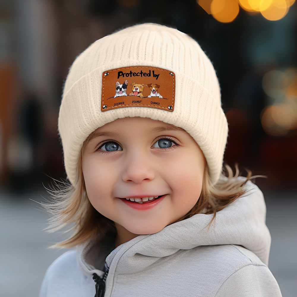 Custom Baby Beanie, Christmas Birthday Gift for Dog Lovers • Protected By Dog - Personalized Beanie
