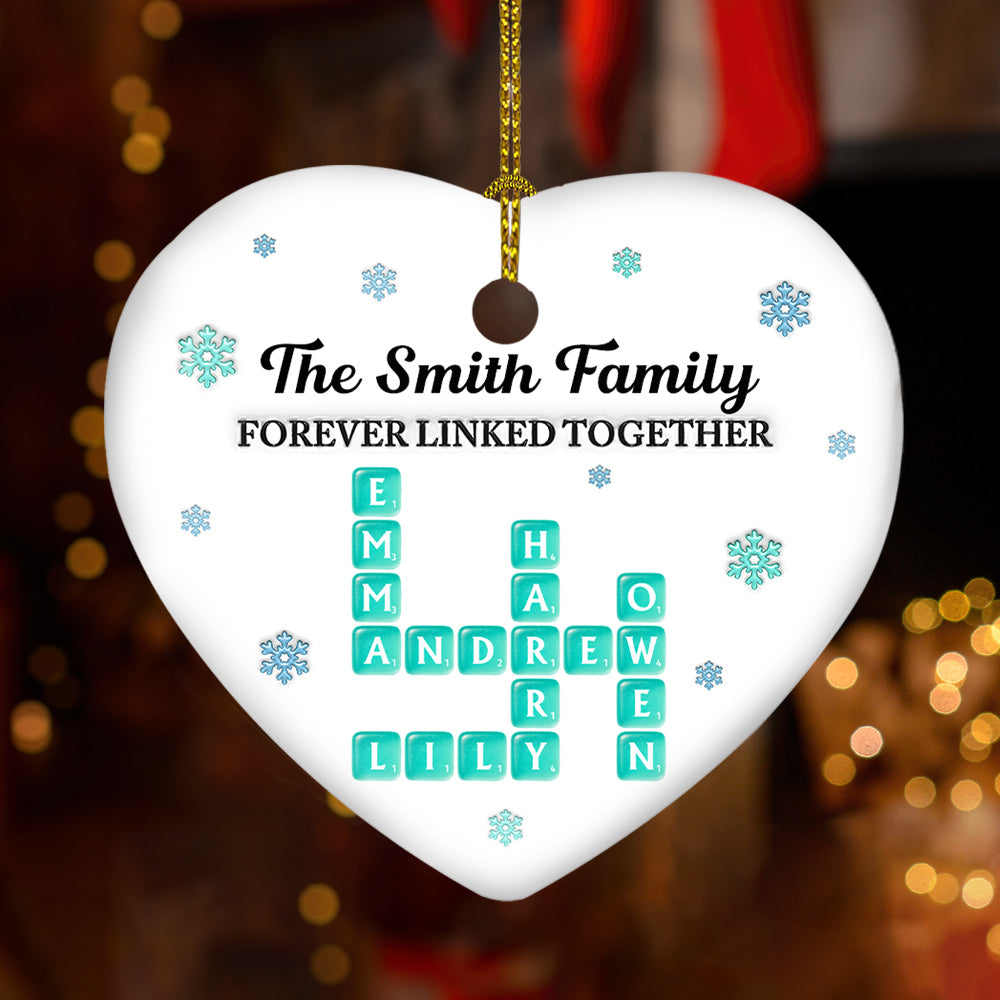 Custom Family Ornament, Christmas Gift for Family Members •  Family Name Crosswords Sea Glass - Personalized 3D Inflated Effect Ceramic Ornament
