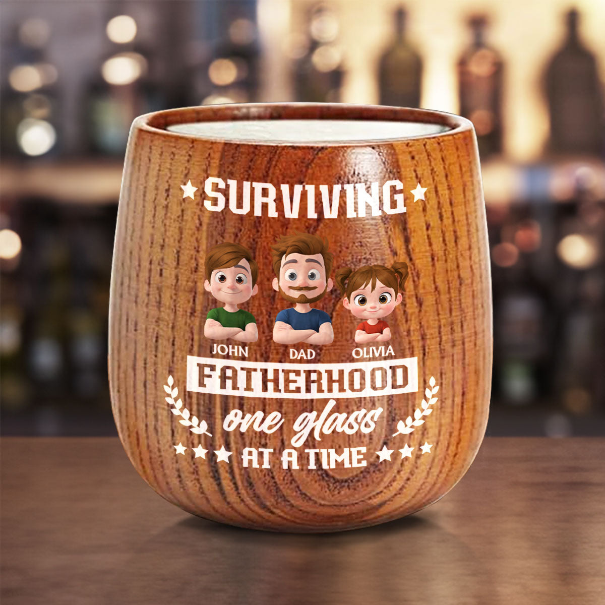 One Glass At A Time - Personalized Wooden Whiskey Glass