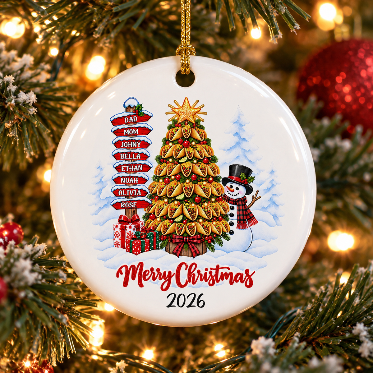 Custom Family Ornament, Christmas Gift for Family Members •  Christmas Tastes Better With Tacos - Personalized Ceramic Ornament
