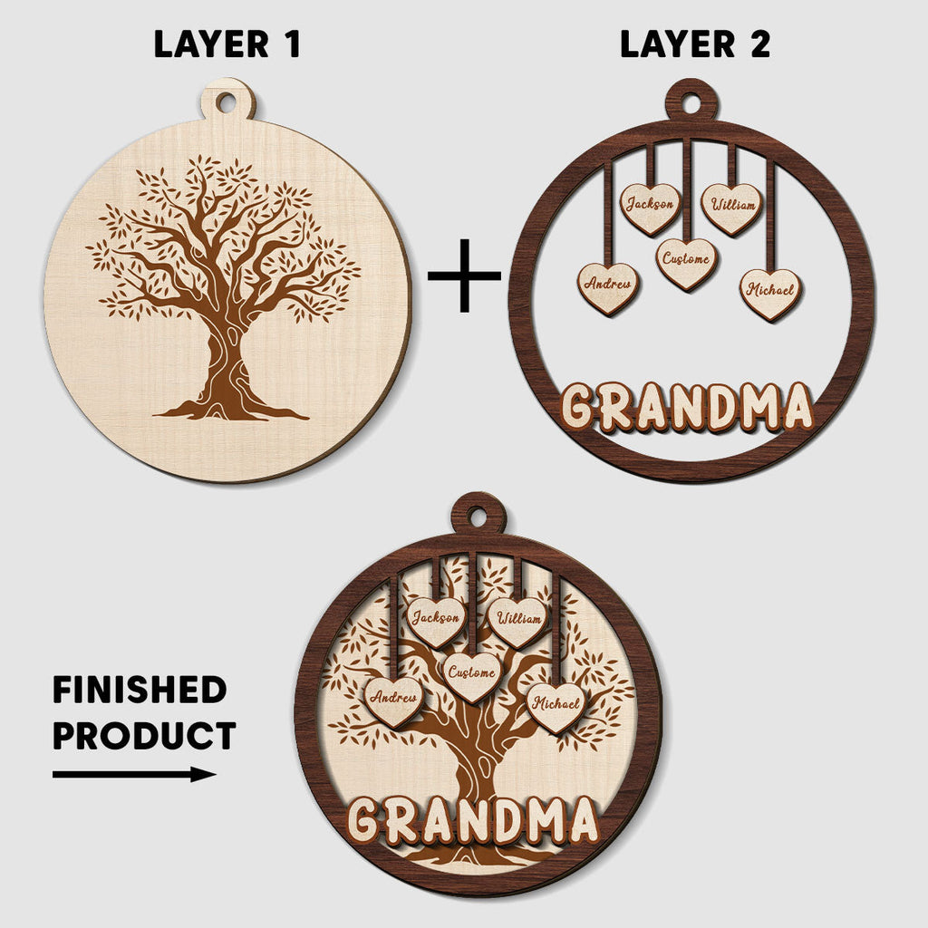 Custom Family Ornament, Christmas Gift for Family Members •  Blessed To Be Called Grandma - Personalized 2-layered Wood Ornament