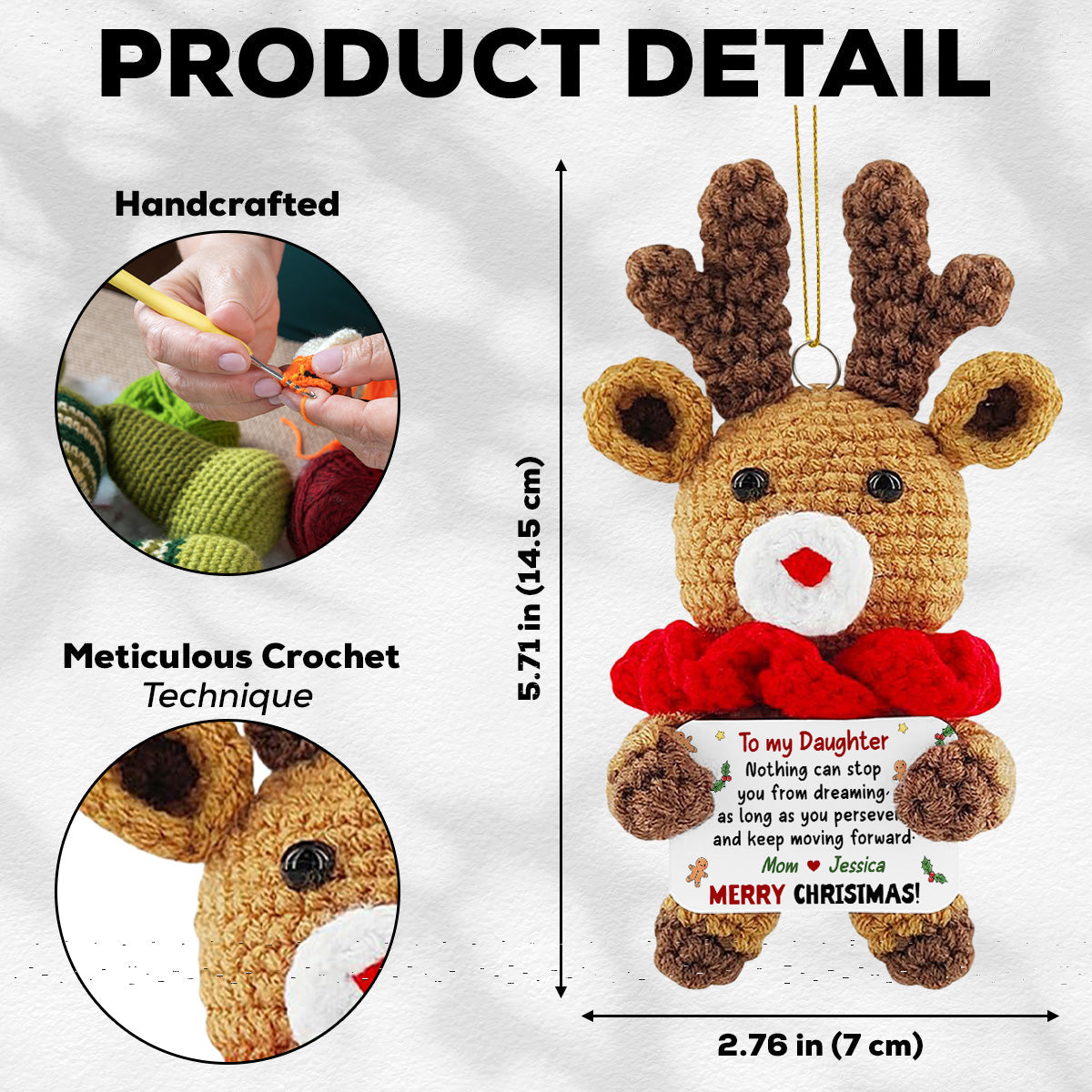 Custom Keepsake Christmas Ornament •  Keep Moving Forward - Personalized Deer Crocheted Ornament