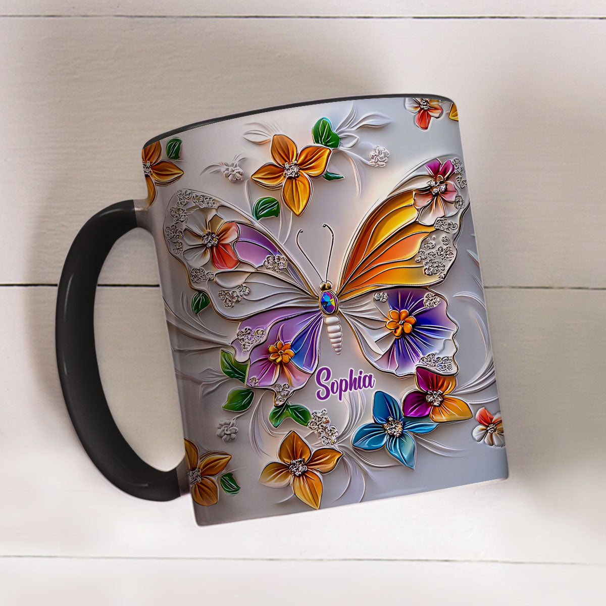Custom Best Friend, Christmas & Birthday Friendship Keepsake Gift • Stunning Butterfly - Personalized 3D Inflated Effect Accent Mug