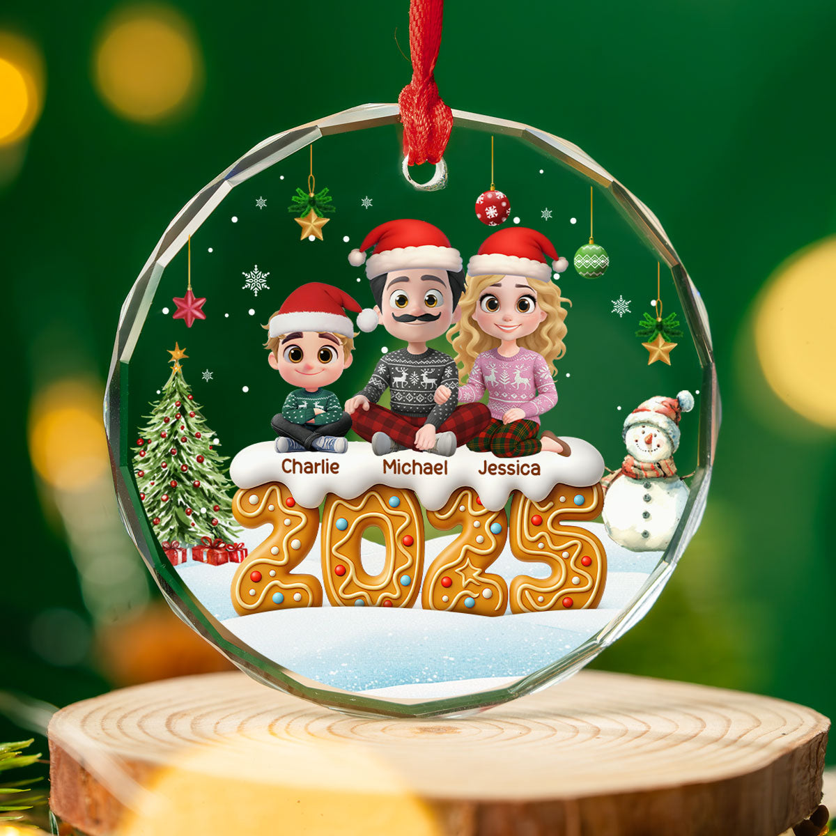 Custom Family Ornament, Christmas Gift for Family Members •  Family Of This Year - Personalized Glass Ornament
