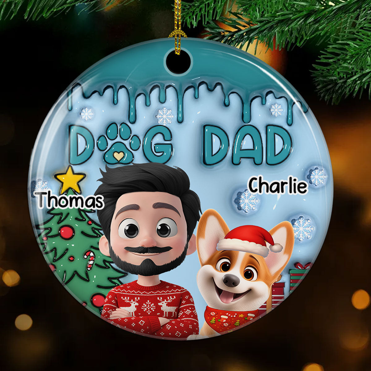 Custom Keepsake Christmas Ornament •  Man And Lovely Dog - Personalized 3D Inflated Effect Ceramic Ornament