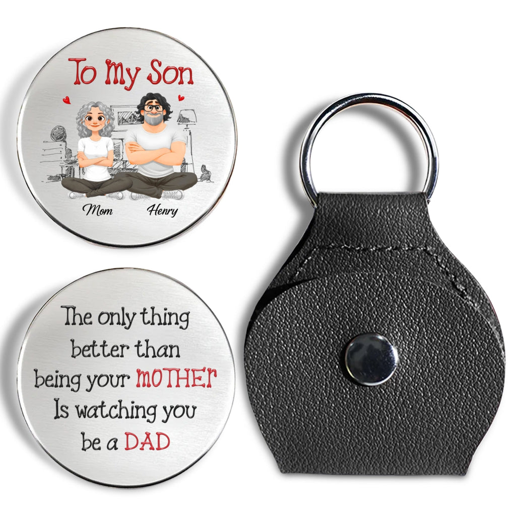 Custom Son Coin Keychain, Father's Day Birthday Gifts • Being A Dad - Personalized Pocket Hug