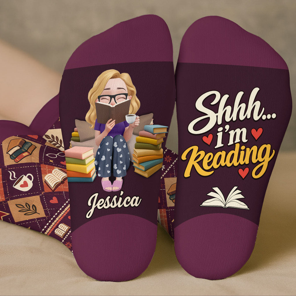 Custom Christmas Birthday Gift For Book Lovers, Bookworms, Readers • I Am Reading - Personalized Crew Socks