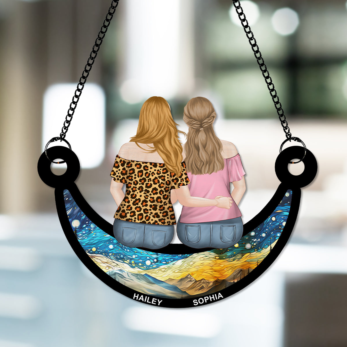Custom Best Friend Hanging Decor, Friendship Birthday Gifts • Bestie On The Moon - Personalized Suncatcher