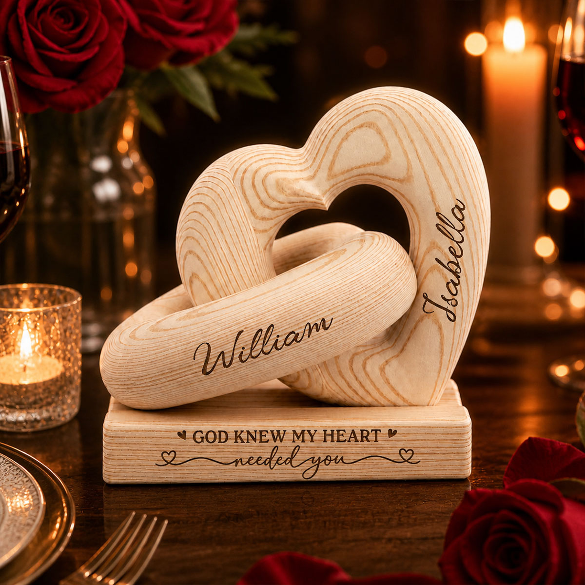 God Knew My Heart - Personalized Heart Sculpture With Base