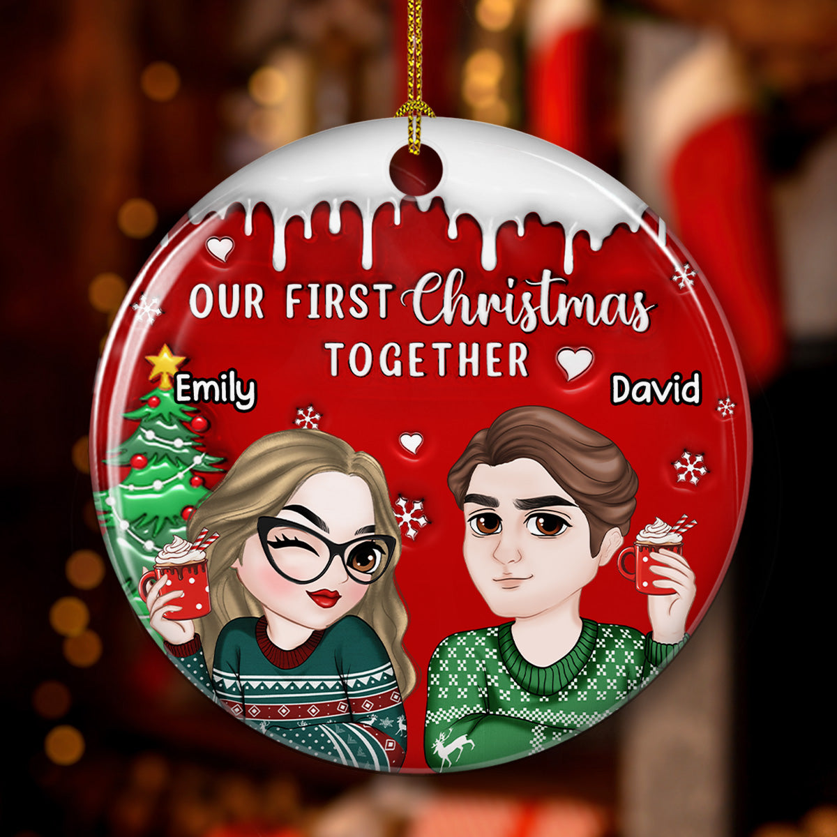 Custom First Christmas Ornament Married, Gift for Newlyweds •  I Found You - Personalized 3D Inflated Effect Ceramic Ornament