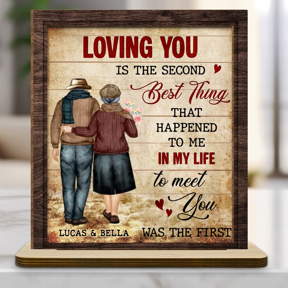 Custom Decor for Wife, Gift for Her • Loving You - Personalized 2-Layer Wood Plaque With Flat Base
