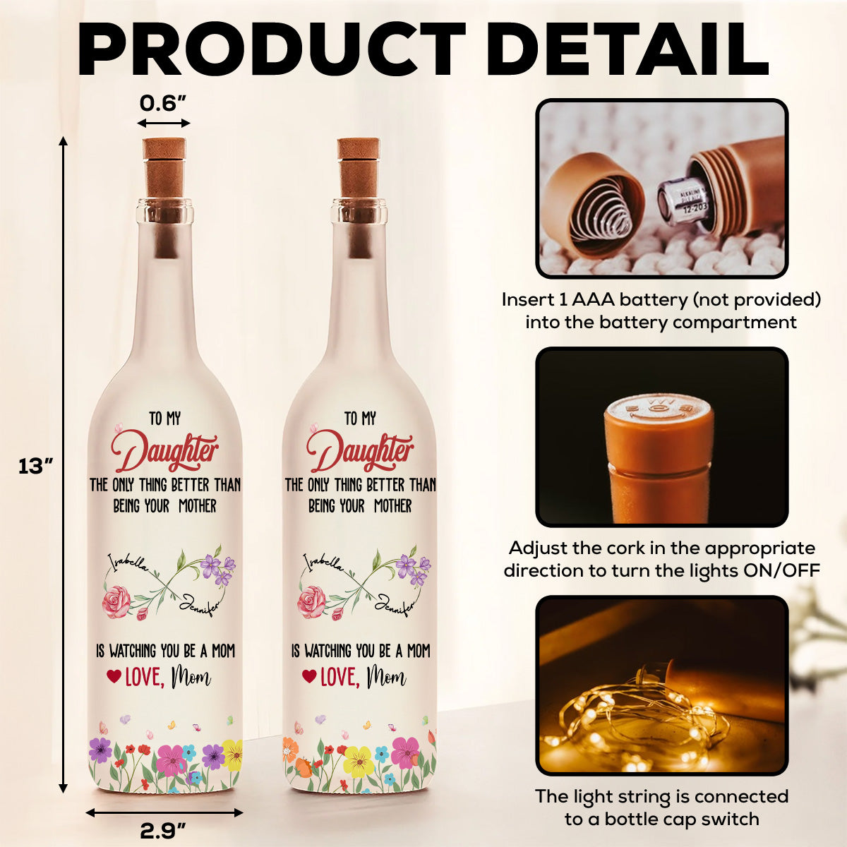 Watching You Being A Mom - Personalized Bottle Lamp