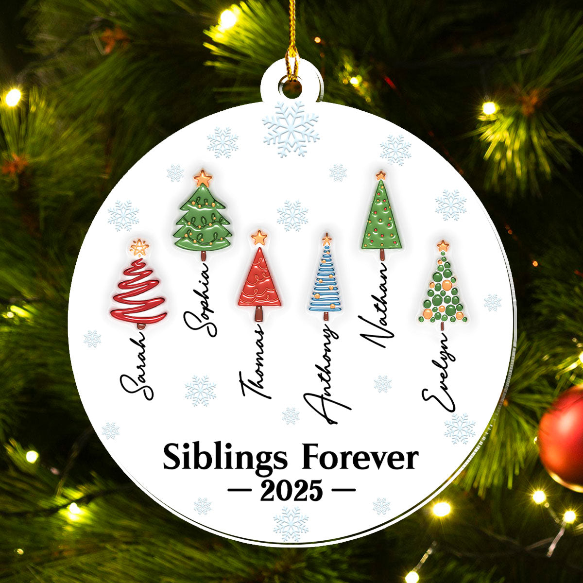 Custom Friendship Christmas Ornament, Best Friend Gift •  Friends Forever Tree Names - Personalized 3D Inflated Effect Acrylic Ornament
