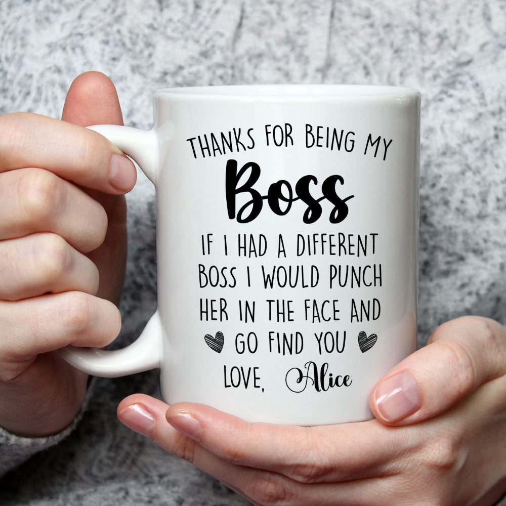 Custom Coworker, Christmas & Birthday Team Appreciation Gift • Thanks For Being My Boss - Personalized Coffee Mug