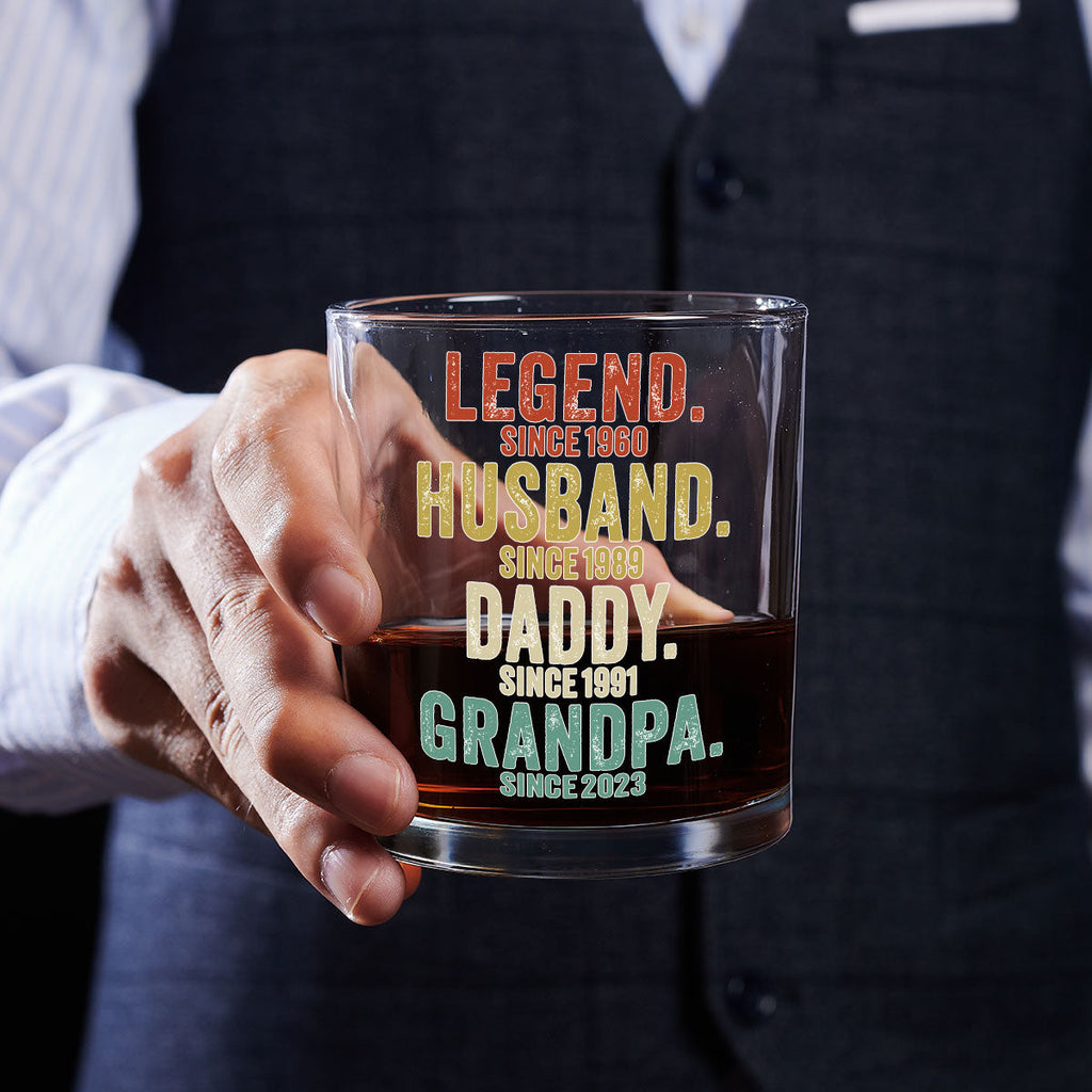 Custom Father's Day Birthday Gifts for Dad • Legend Husband Dad Papa - Personalized Whiskey Glass