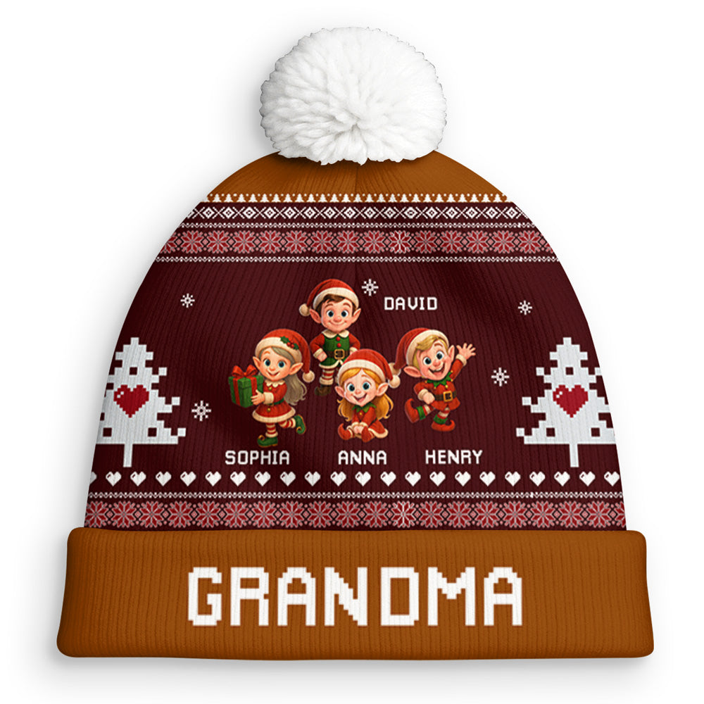 Custom Grandma Christmas Winter Hat • Love Beyond Generations - Personalized Bobble Beanie Hat