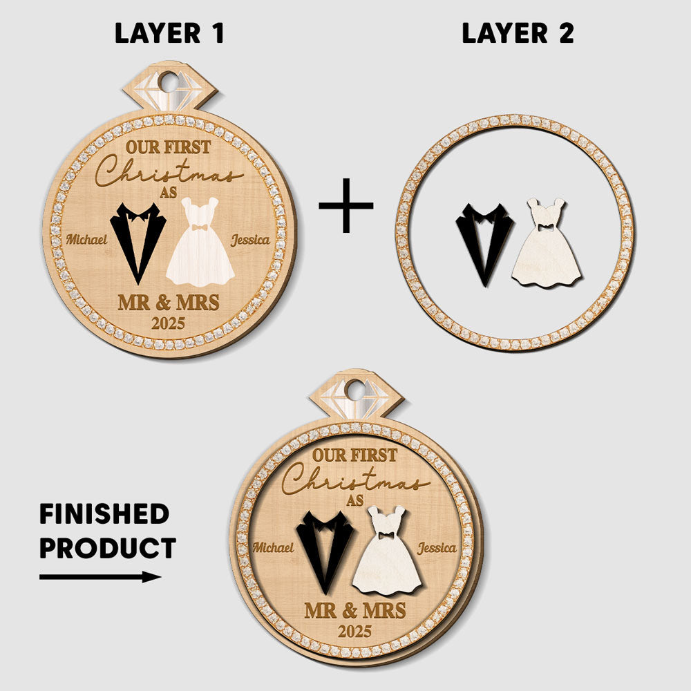 Custom Keepsake Christmas Ornament •  Couple First Christmas - Personalized Freeshape 2-layered Wood Ornament