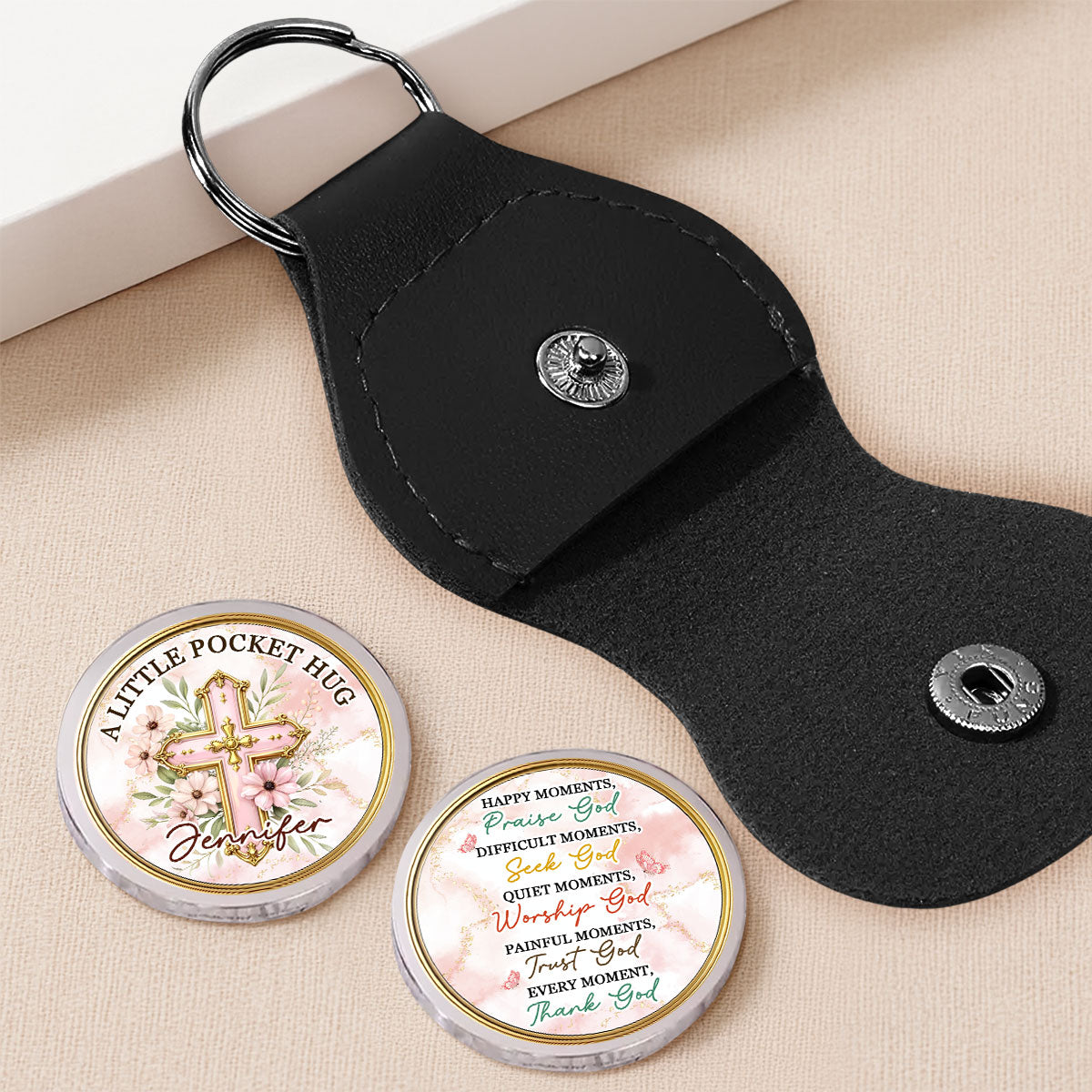 Custom Christian Coin Keychain, Faith Keepsake • Just Believe In God - Personalized Pocket Hug